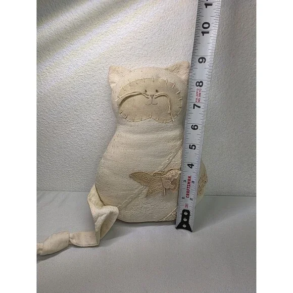 Vintage Handmade Fabric Cat Plush, Shabby Chic Lace Kitty Doll Cottagecore Decor - Picture 5 of 6